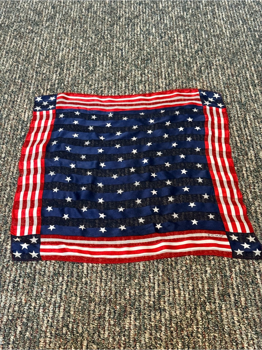 Vintage Echo Stars and Stripes Red White & Blue Silk Square Scarf